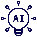 Artificial intelligence light bulb icon representing innovation and technology