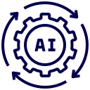 AI automation gear icon representing artificial intelligence process and machine learning system