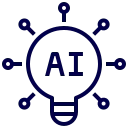 Artificial intelligence light bulb icon representing innovation and technology