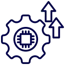 Technology upgrade gear icon with microchip and upward arrows representing AI automation and innovation